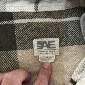 American Eagle Outfitters Plaid Casual Button Down Shirt - Black and Cream